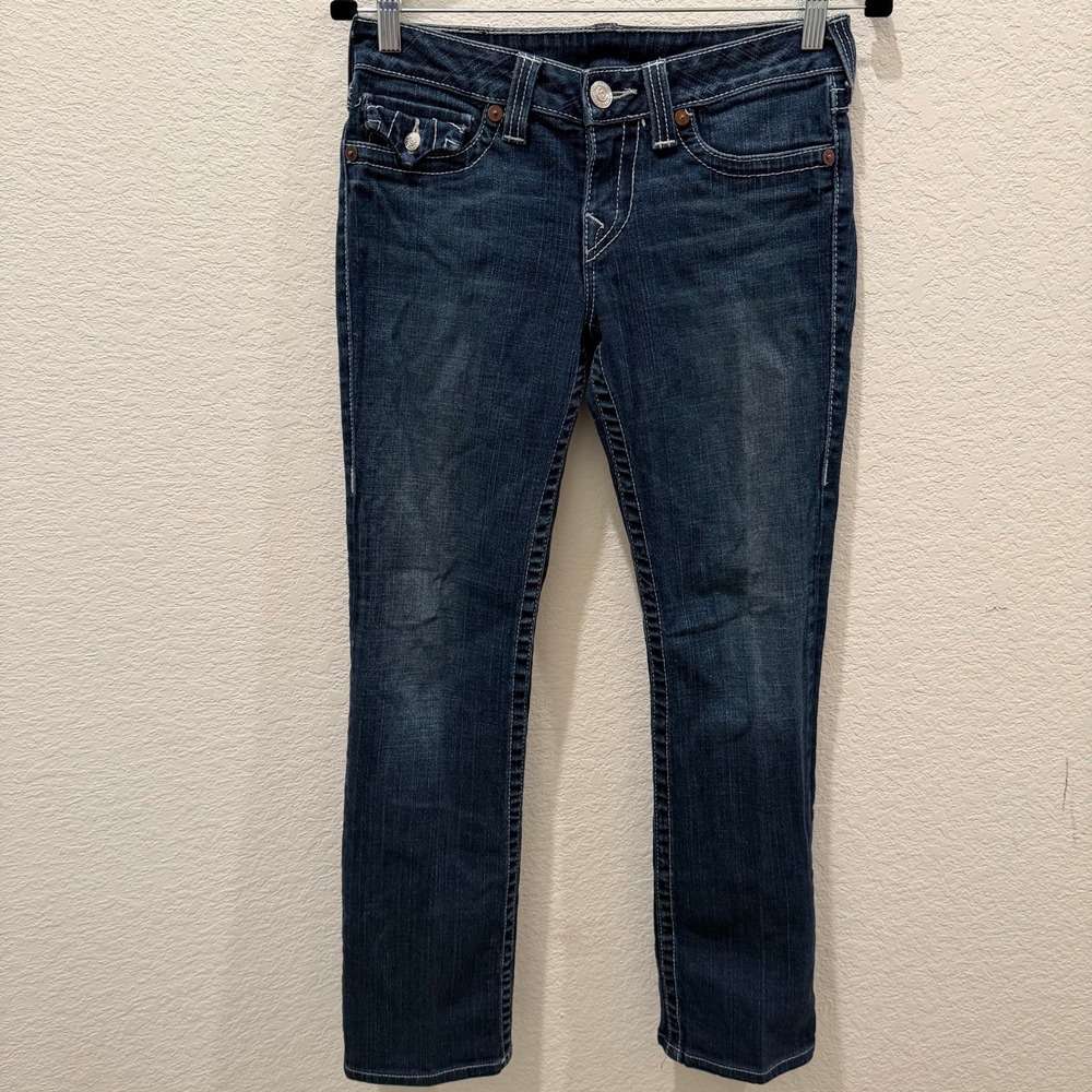 True Religion Billy Dark Wash Straight Leg Jeans White Stitch Size 29 USA Made